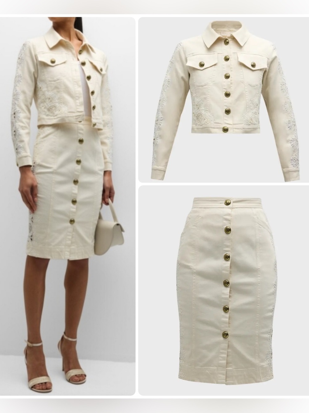 RAMY BROOK Nalani Jacket & Lennox Skirt Denim Embroidered Lace SET NWT $890